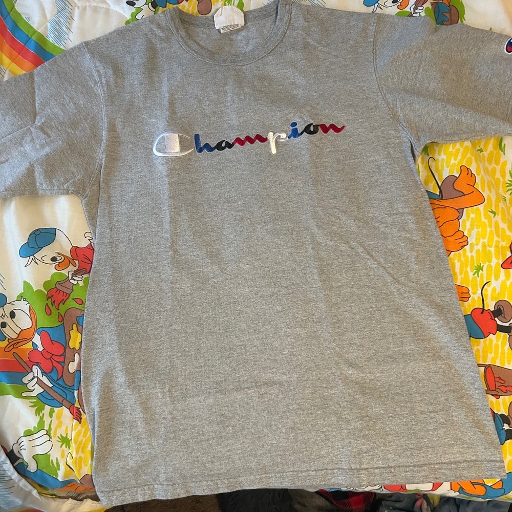Vintage Champion T-Shirt embroidered adult M heather grey red white blue